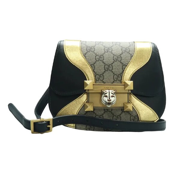 Gucci Handbags - GUCCI Osiride Brown&Black Canvas&Leather Shoulder Bag 878-061825